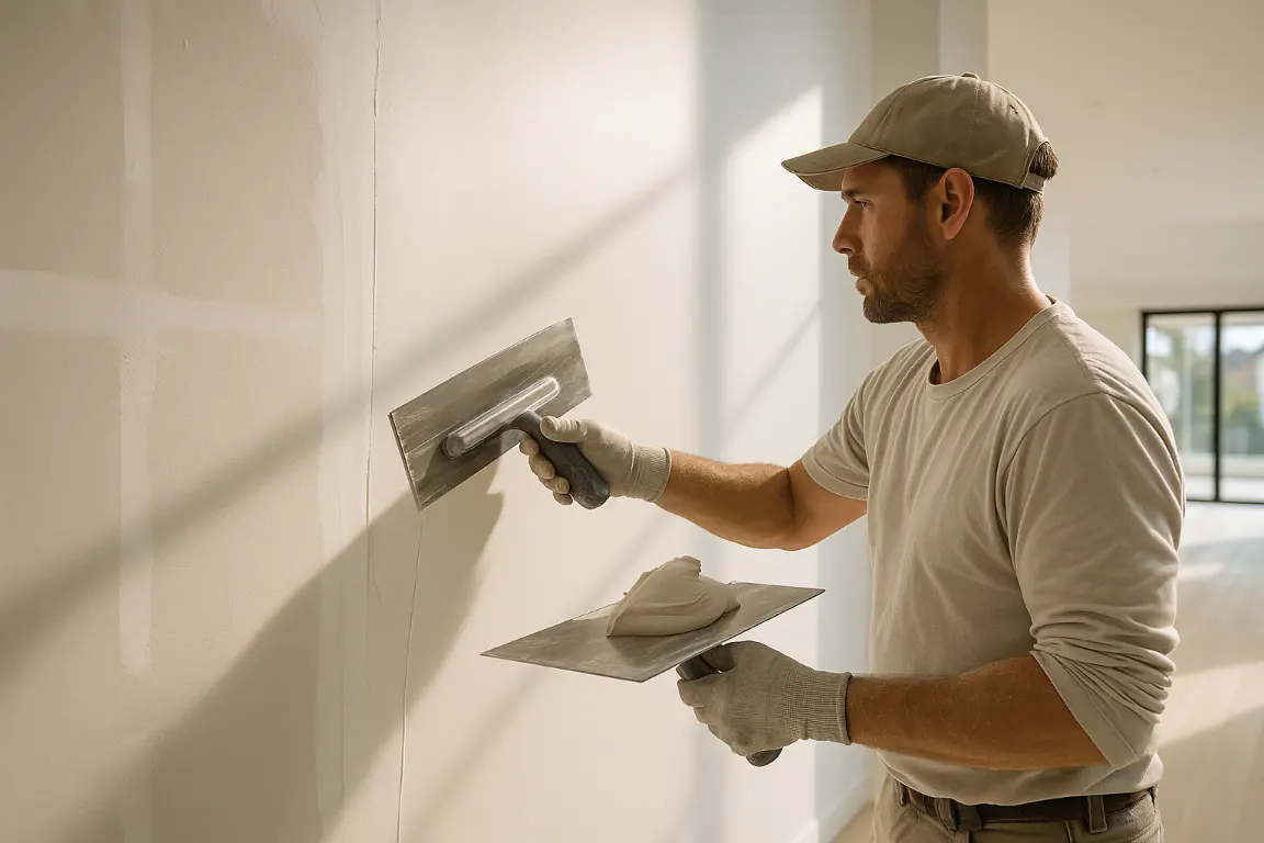 finisher skim coating drywall to a level 5 finish