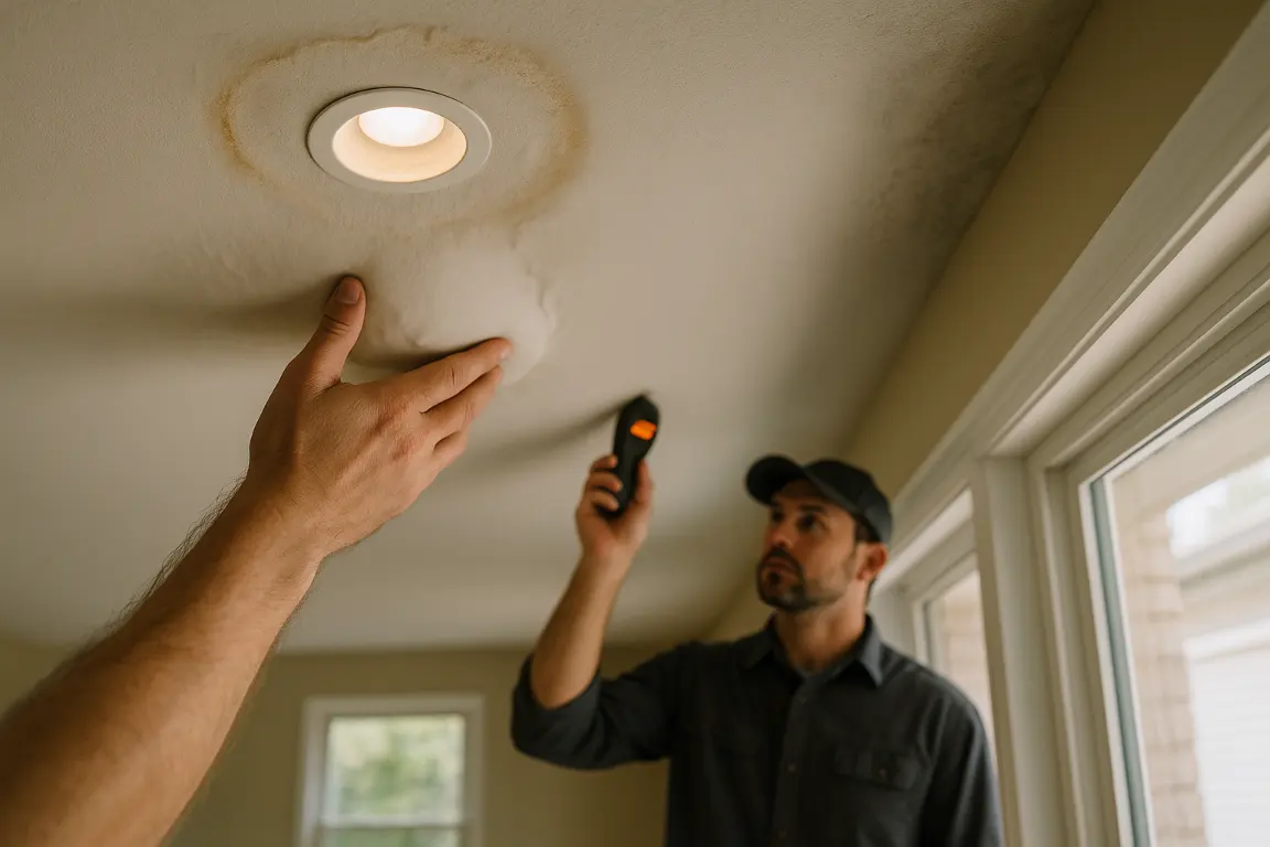 checking the ceiling with a moisture meter